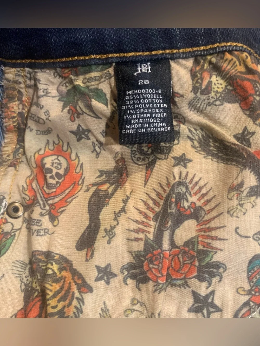 Ed Hardy Denim 5 Pocket Jeans Iconic Tattoo Inspired Panther & Cheetah Size 28